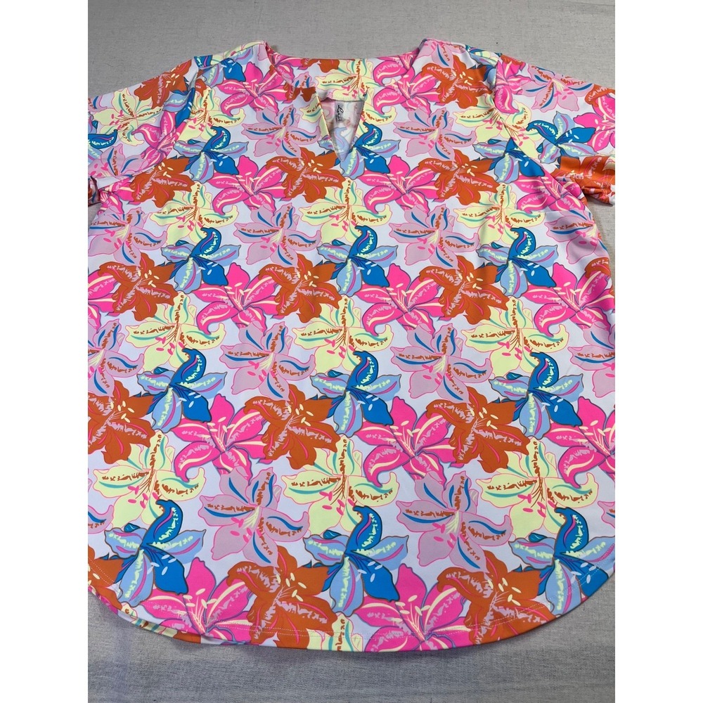 Lulu B UPF 50 Tropical Floral Top Women's sz L Pink Cooling Golf Resort Beach - Picture 2 of 14